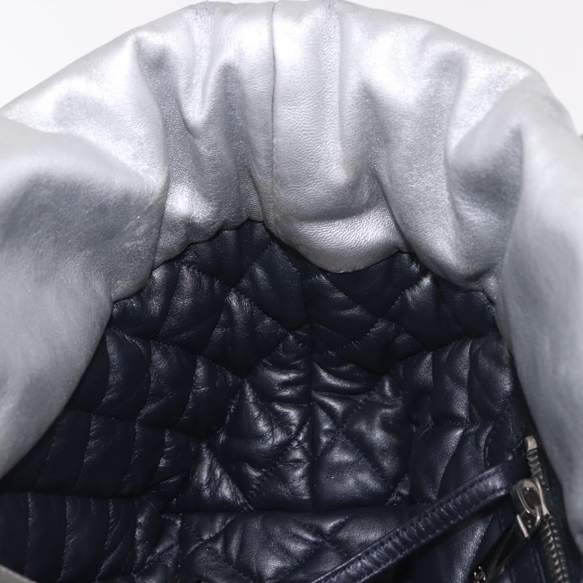 CHANEL Cococoon Tote Bag Leather Silver CC Auth mr2607