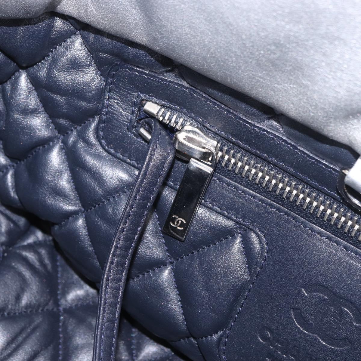 CHANEL Cococoon Tote Bag Leather Silver CC Auth mr2607