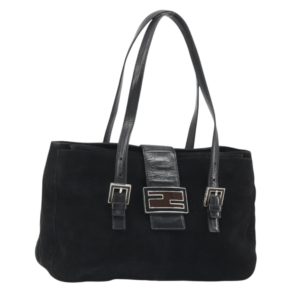 FENDI Hand Bag Suede Black Silver Auth mr2611A