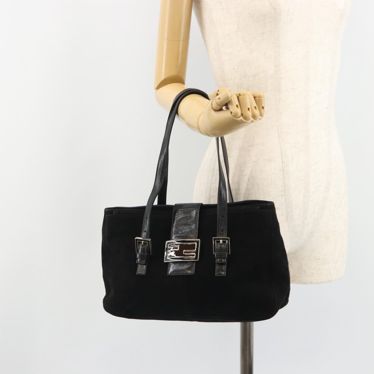 FENDI Hand Bag Suede Black Silver Auth mr2611A