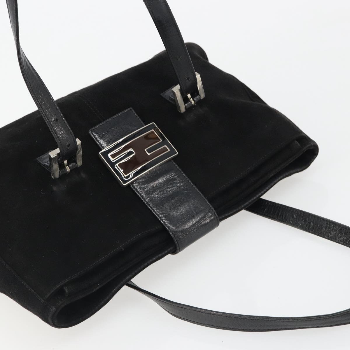 FENDI Hand Bag Suede Black Silver Auth mr2611A