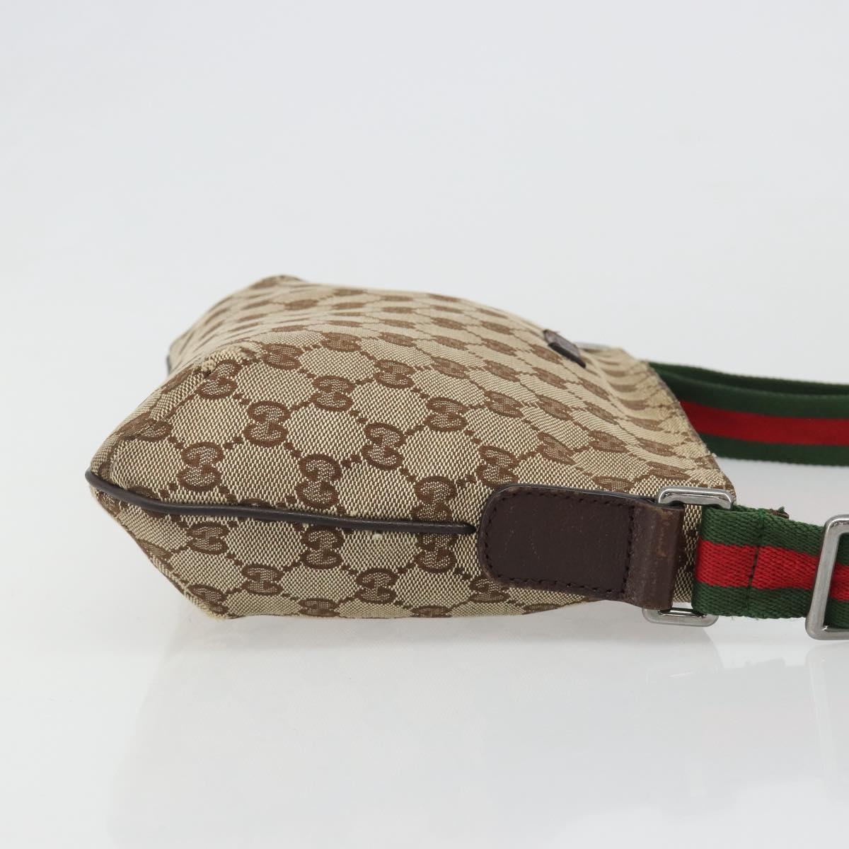 GUCCI GG Canvas Web Sherry Line Shoulder Bag Beige Silver 189749 Auth mr2613