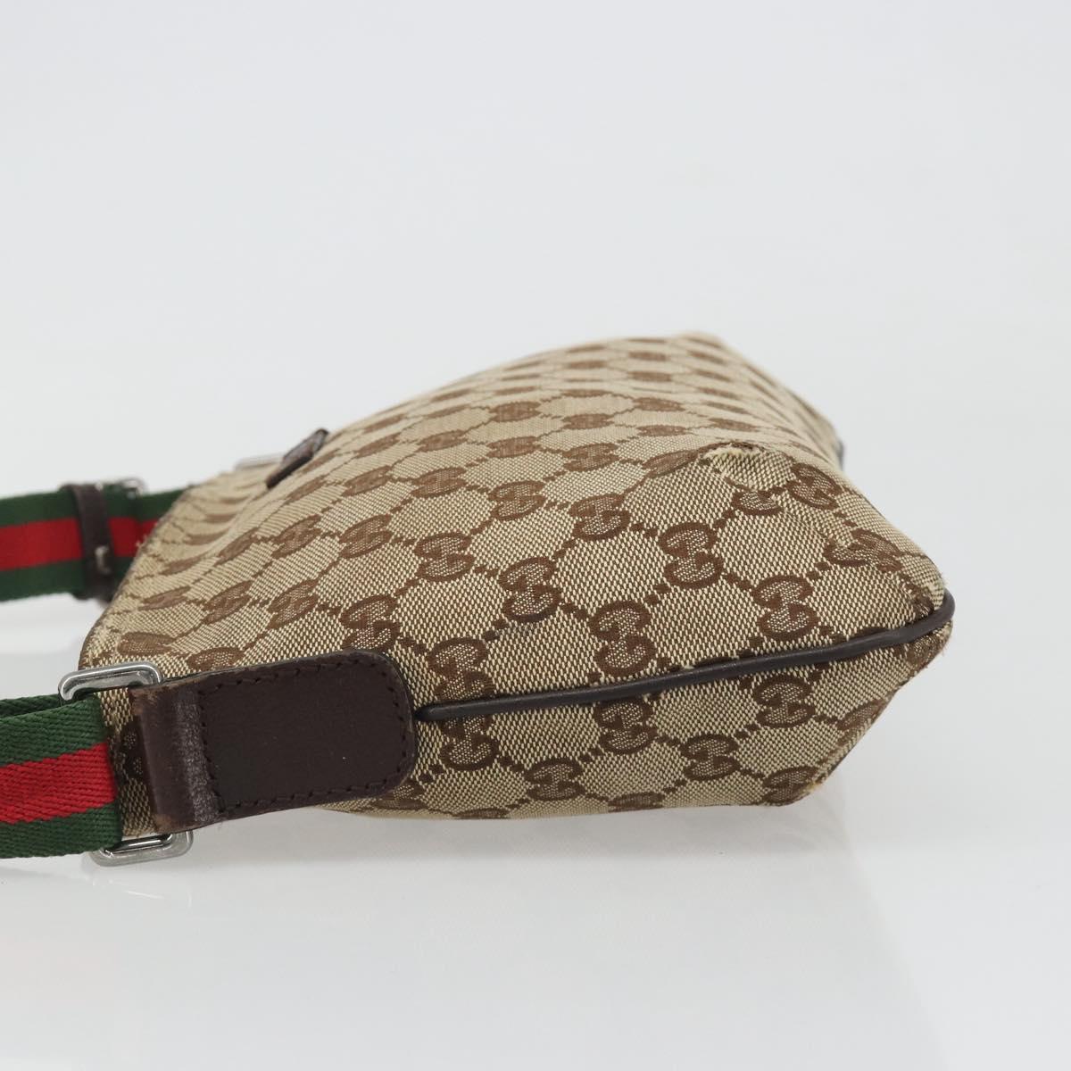 GUCCI GG Canvas Web Sherry Line Shoulder Bag Beige Silver 189749 Auth mr2613