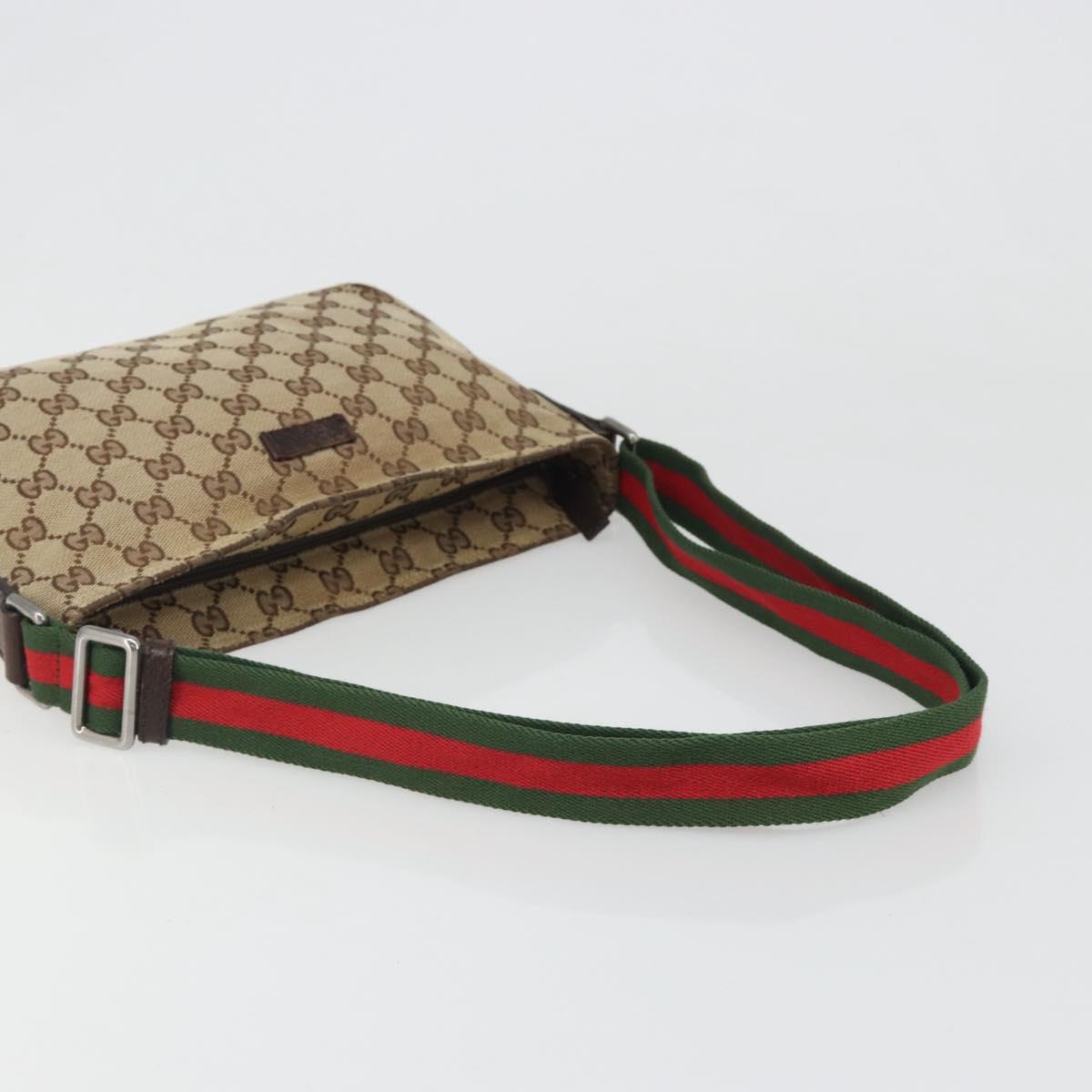GUCCI GG Canvas Web Sherry Line Shoulder Bag Beige Silver 189749 Auth mr2613