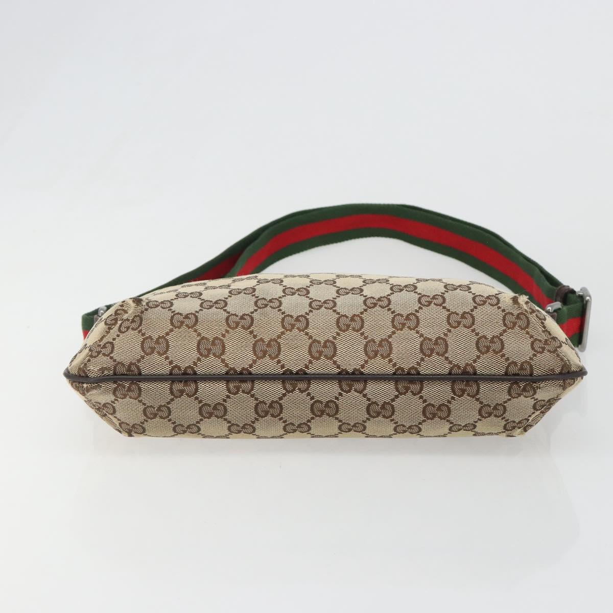 GUCCI GG Canvas Web Sherry Line Shoulder Bag Beige Silver 189749 Auth mr2613
