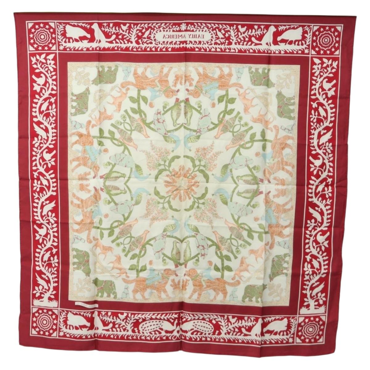 HERMES Carre 90 Scarf Silk Red Auth mr2616