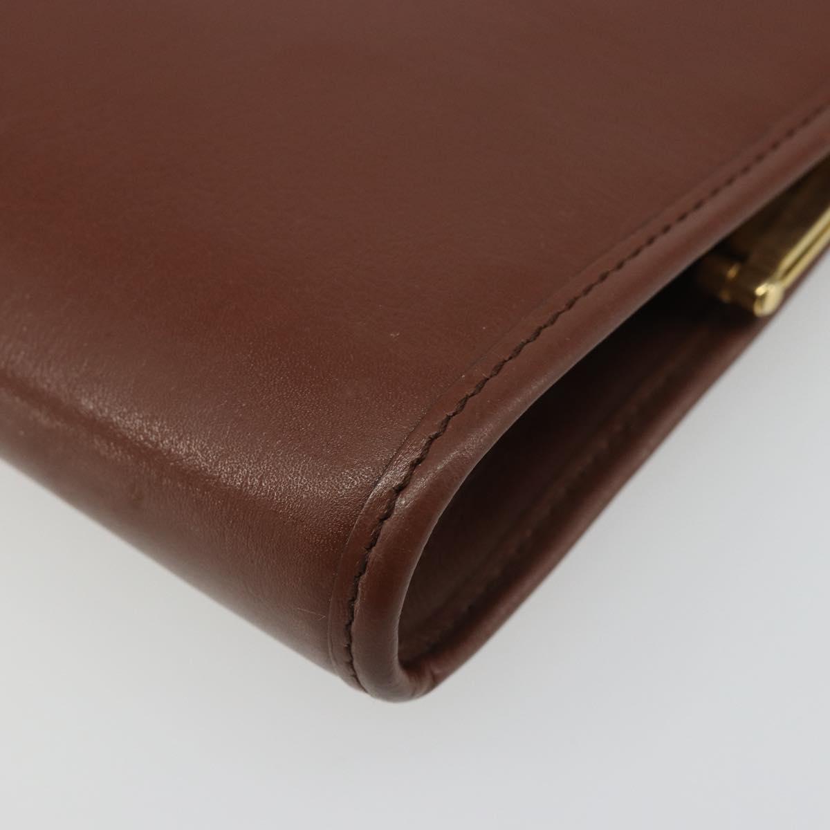 Christian Dior Clutch Bag Leather Brown gold Auth mr2617A