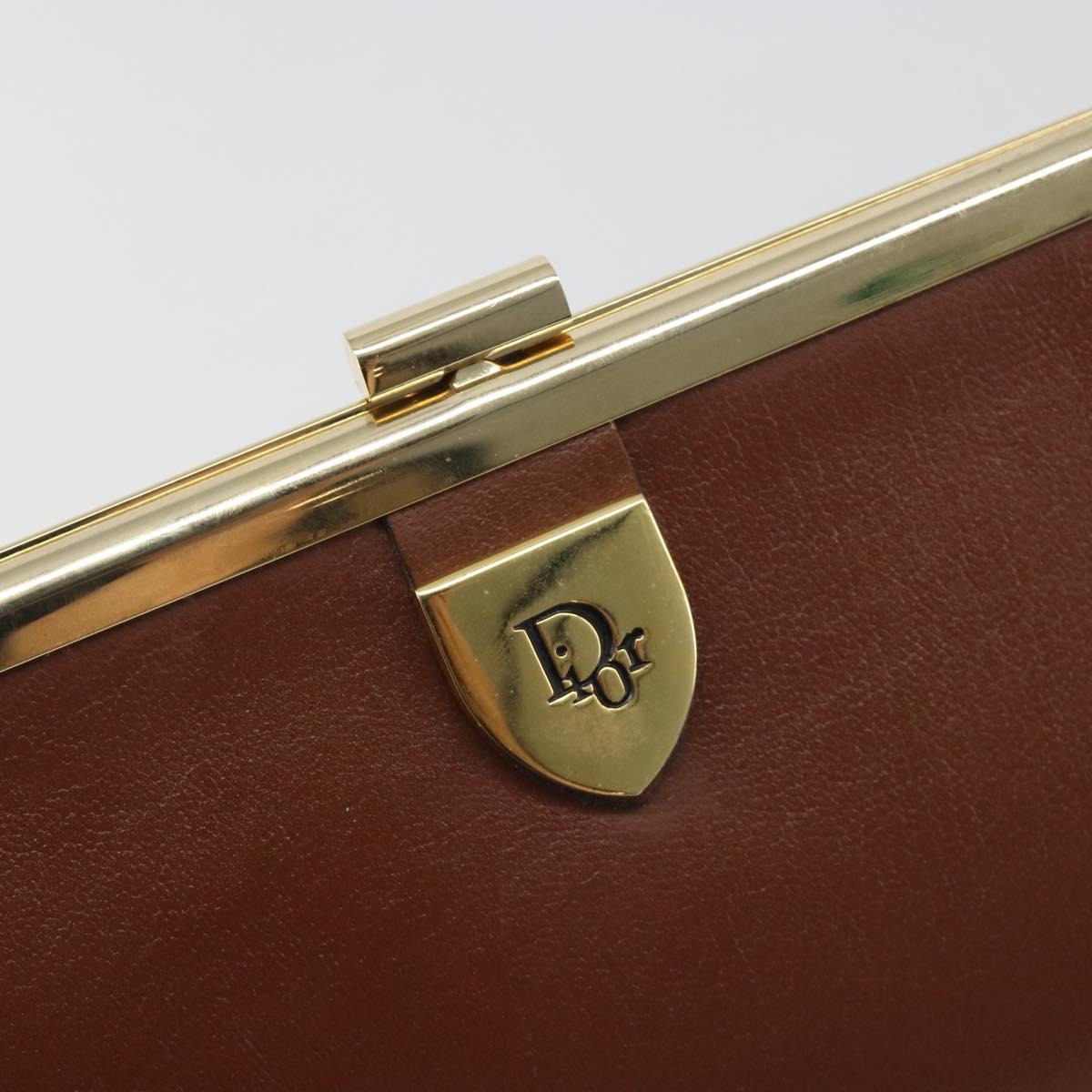 Christian Dior Clutch Bag Leather Brown gold Auth mr2617A