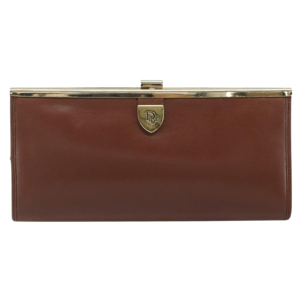 Christian Dior Clutch Bag Leather Brown gold Auth mr2617A