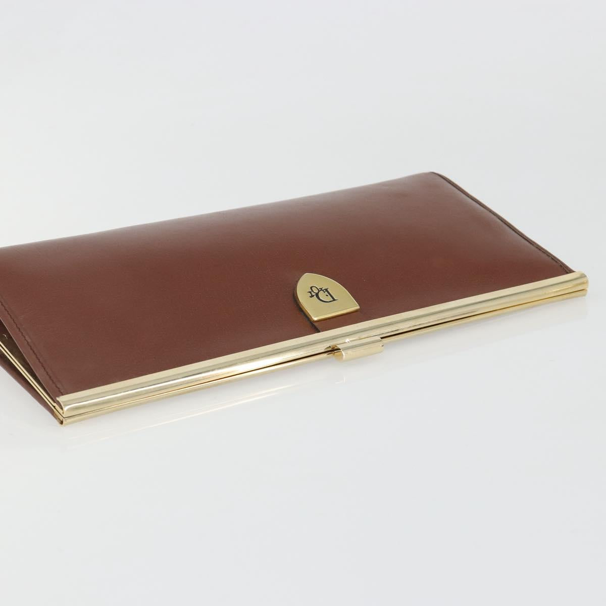 Christian Dior Clutch Bag Leather Brown gold Auth mr2617A