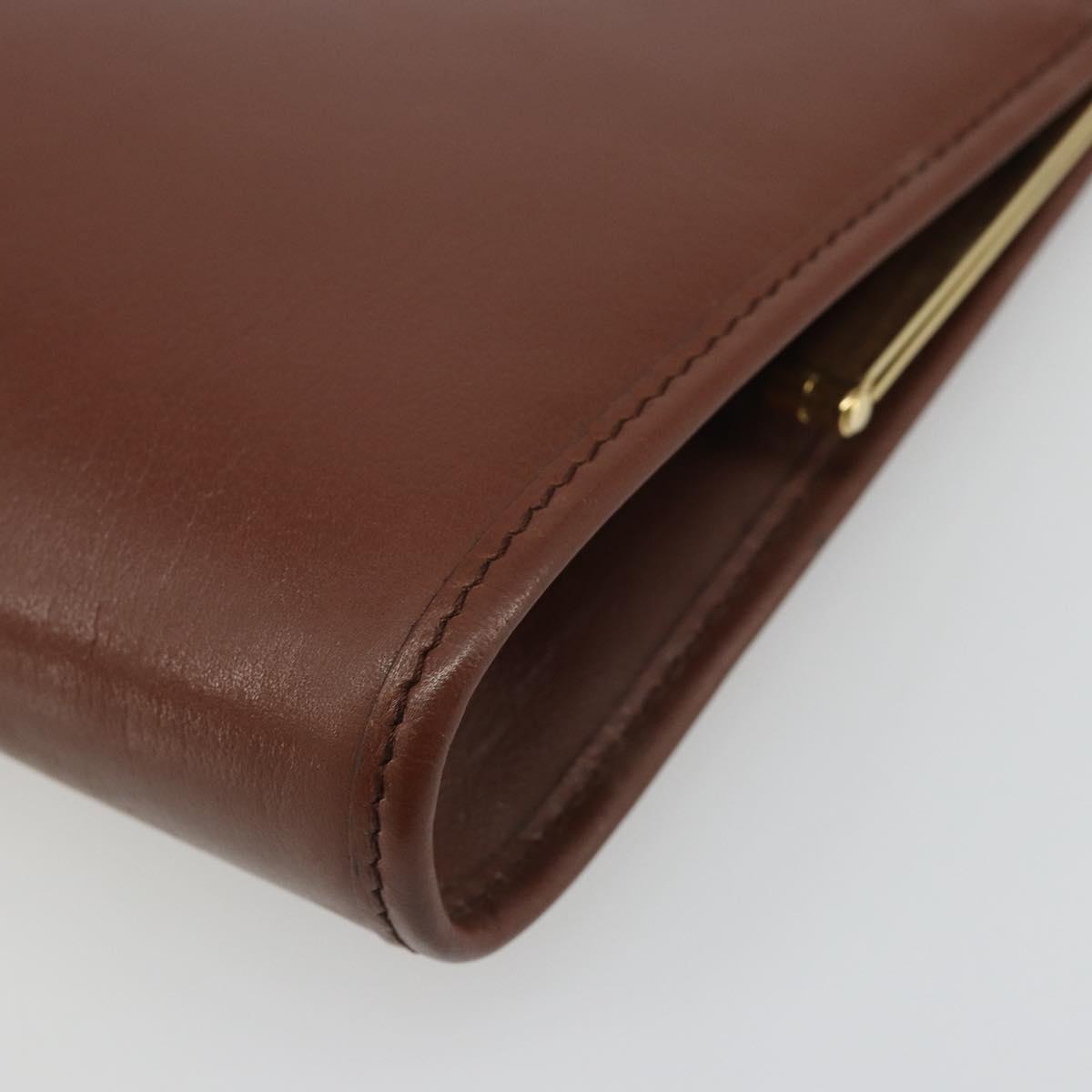 Christian Dior Clutch Bag Leather Brown gold Auth mr2617A