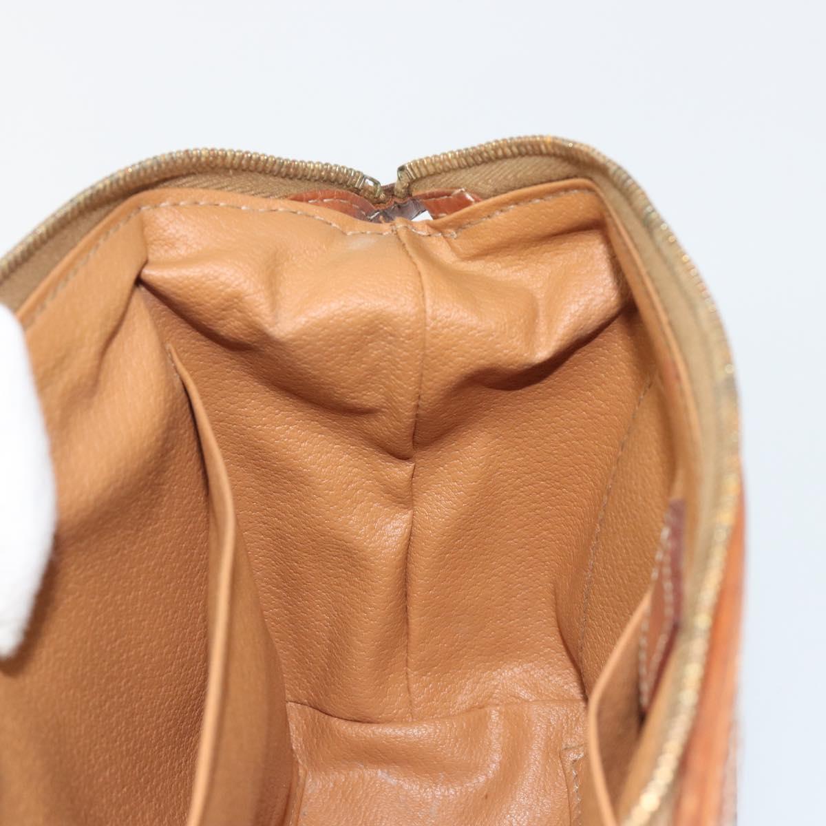 CELINE Macadam Canvas Clutch Bag PVC Leather Brown Gold Auth mr2620