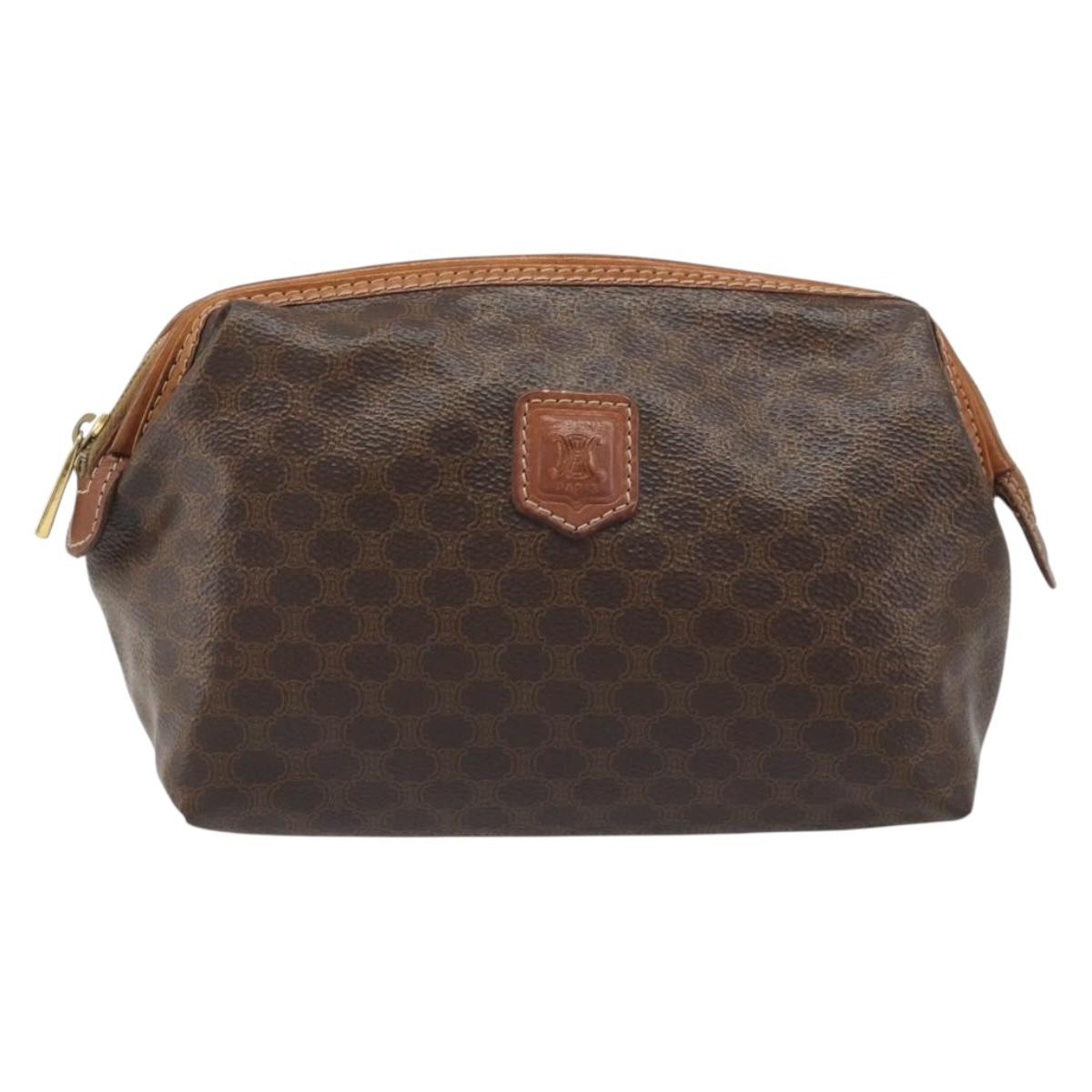 CELINE Macadam Canvas Clutch Bag PVC Leather Brown Gold Auth mr2620