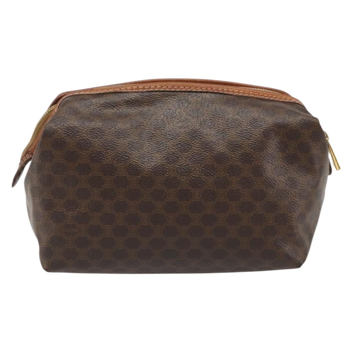 CELINE Macadam Canvas Clutch Bag PVC Leather Brown Gold Auth mr2620