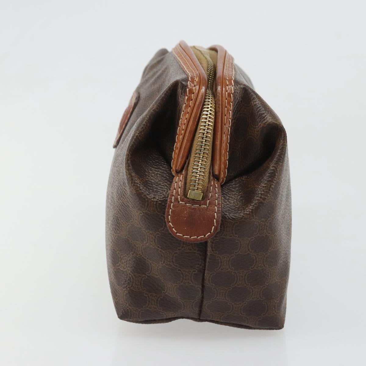 CELINE Macadam Canvas Clutch Bag PVC Leather Brown Gold Auth mr2620