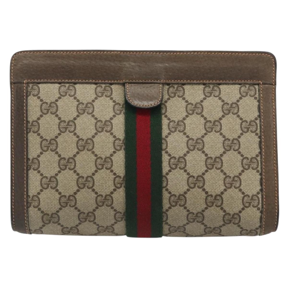GUCCI GG Supreme Web Sherry Line Clutch Bag PVC Beige 89 01 001 Auth mr2624