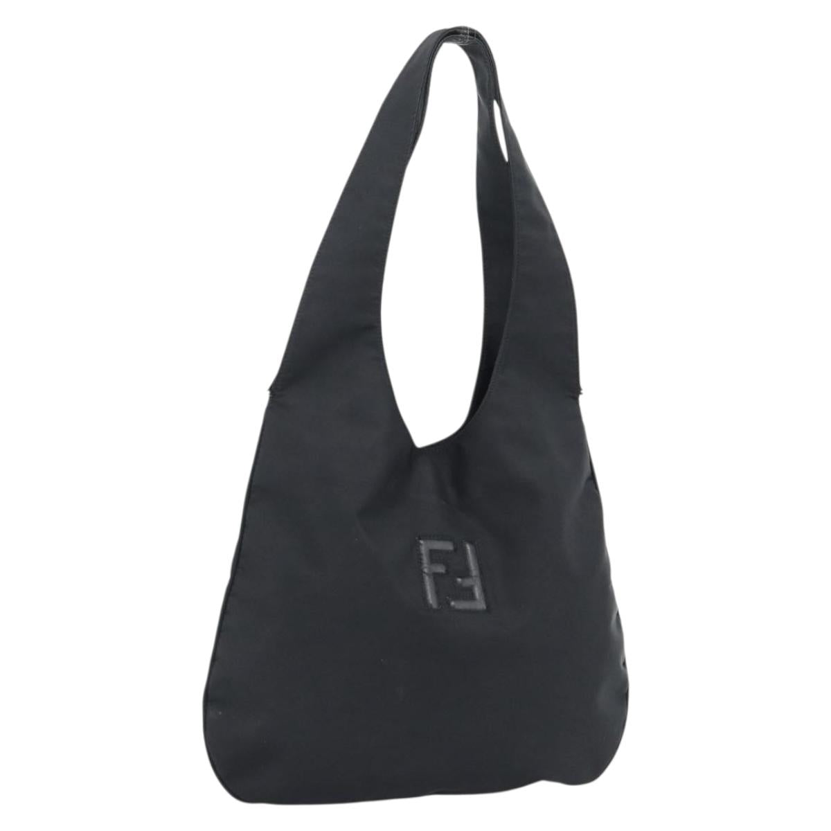 FENDI Shoulder Bag Nylon Black Silver Auth mr2630