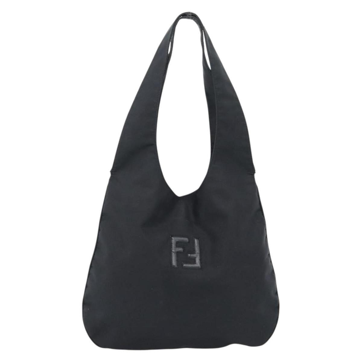 FENDI Shoulder Bag Nylon Black Silver Auth mr2630