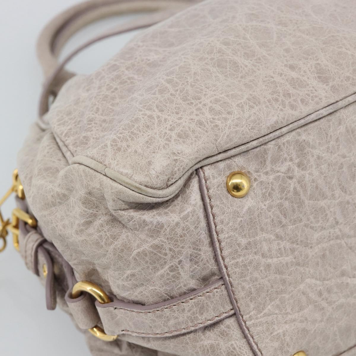 Miu Miu Hand Bag Leather 2way Beige Pink Gold Auth mr2631M