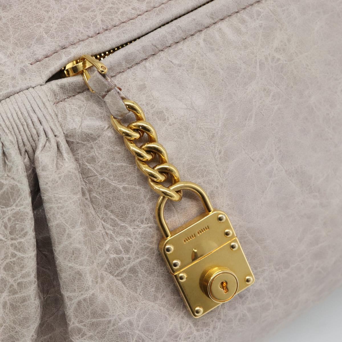 Miu Miu Hand Bag Leather 2way Beige Pink Gold Auth mr2631M