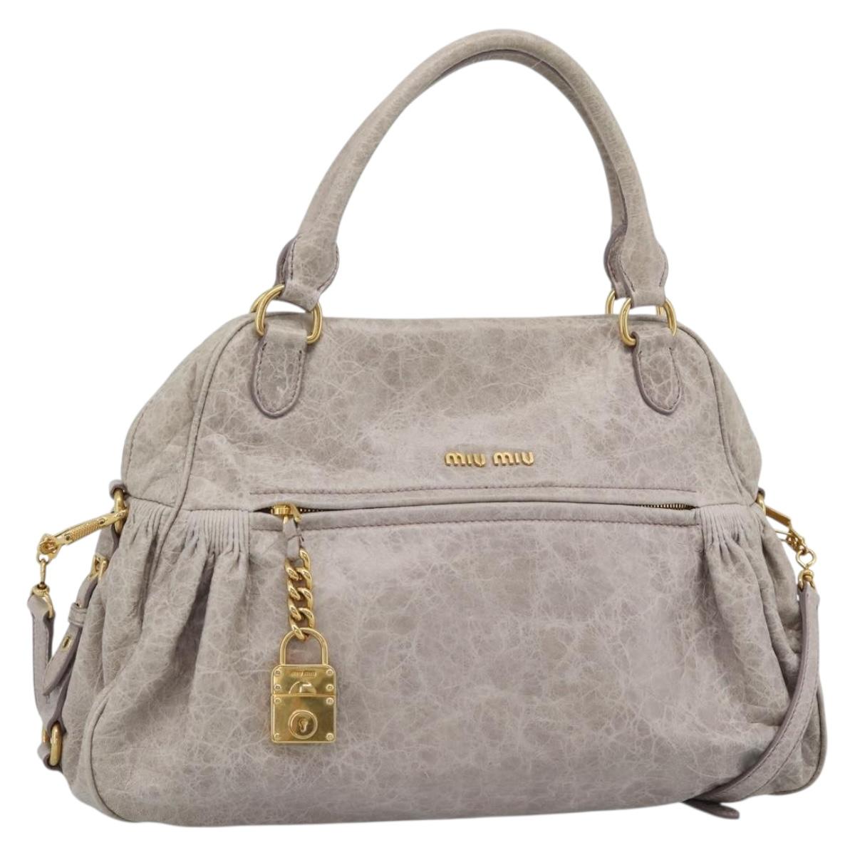 Miu Miu Hand Bag Leather 2way Beige Pink Gold Auth mr2631M