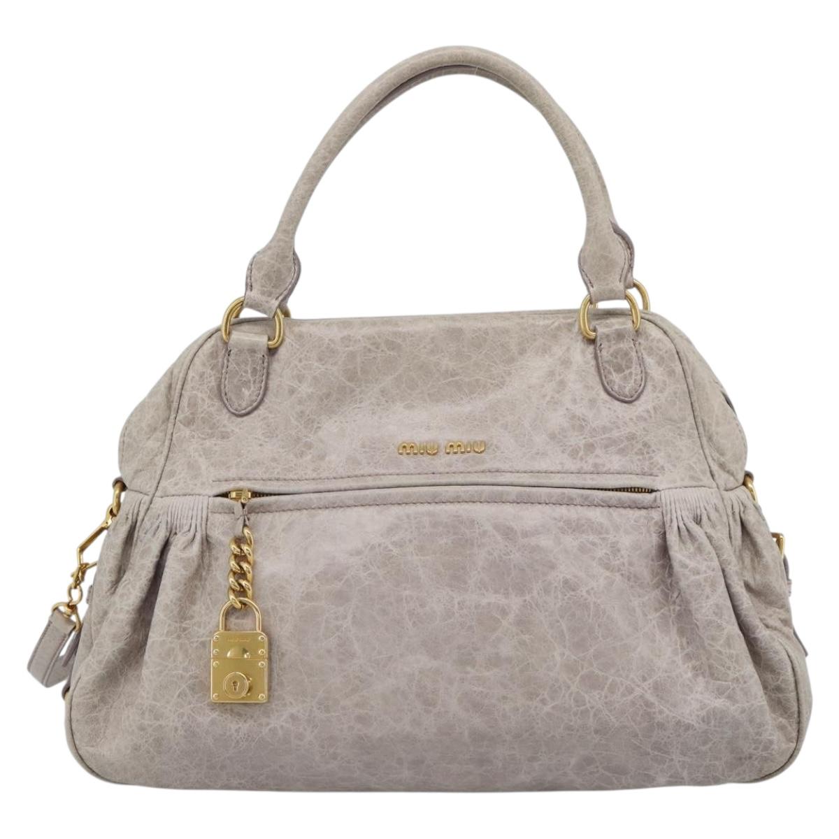 Miu Miu Hand Bag Leather 2way Beige Pink Gold Auth mr2631M
