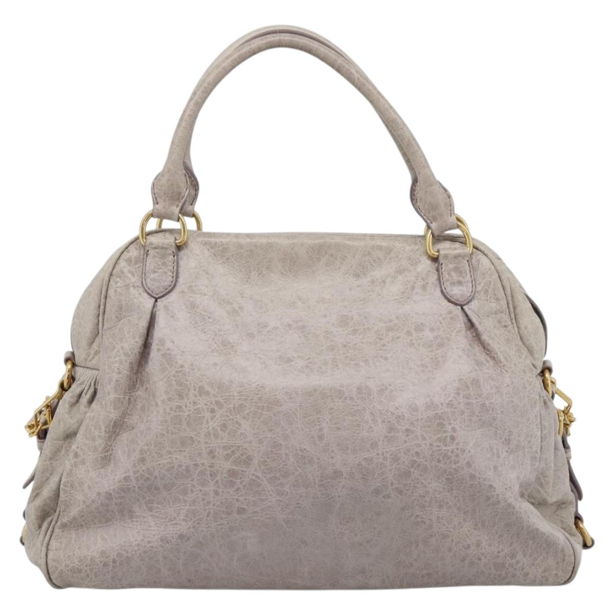 Miu Miu Hand Bag Leather 2way Beige Pink Gold Auth mr2631M
