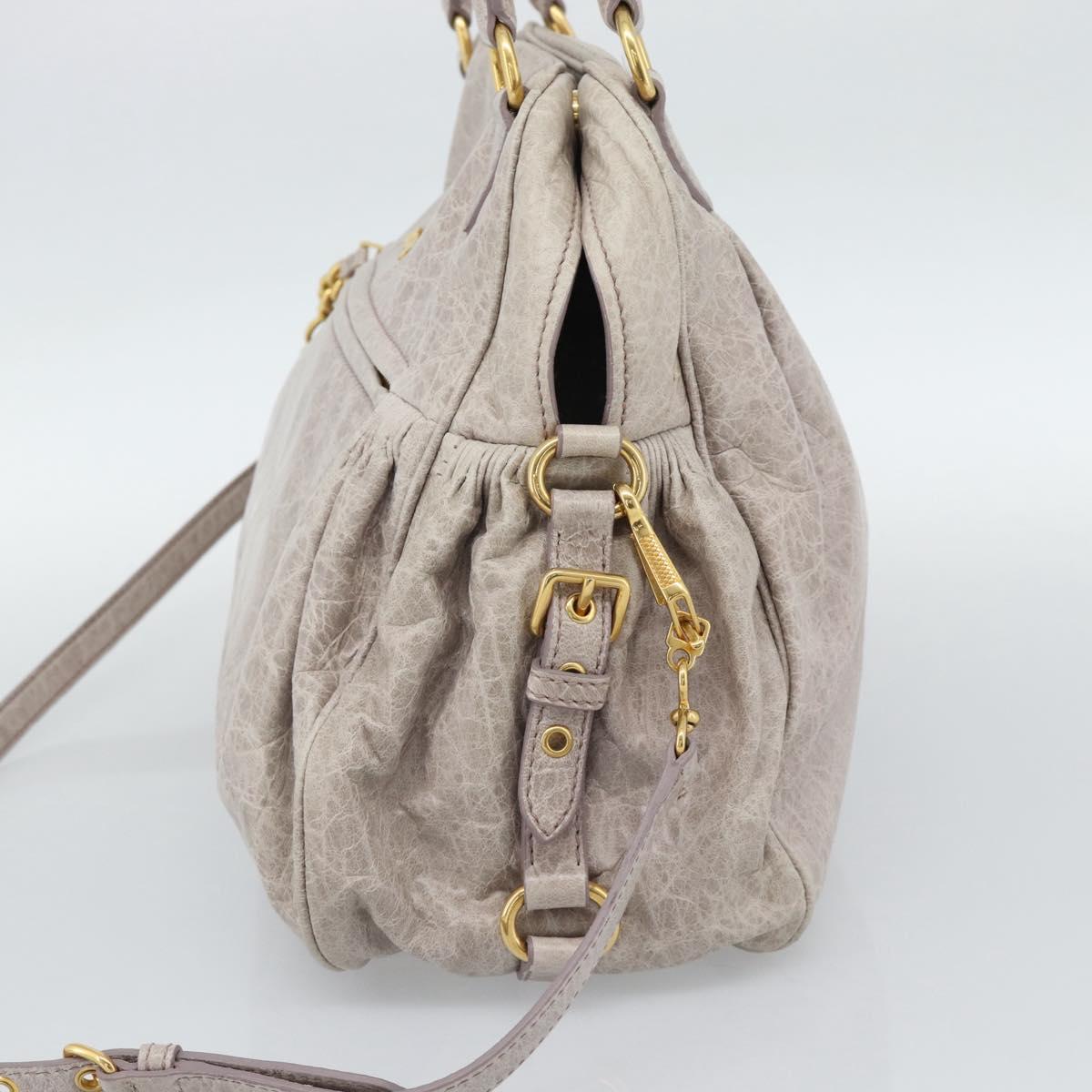 Miu Miu Hand Bag Leather 2way Beige Pink Gold Auth mr2631M