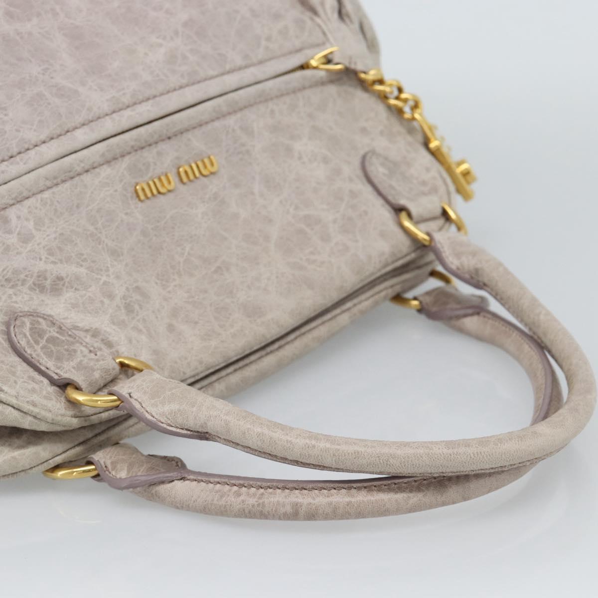 Miu Miu Hand Bag Leather 2way Beige Pink Gold Auth mr2631M
