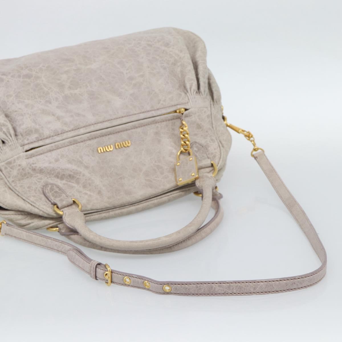 Miu Miu Hand Bag Leather 2way Beige Pink Gold Auth mr2631M
