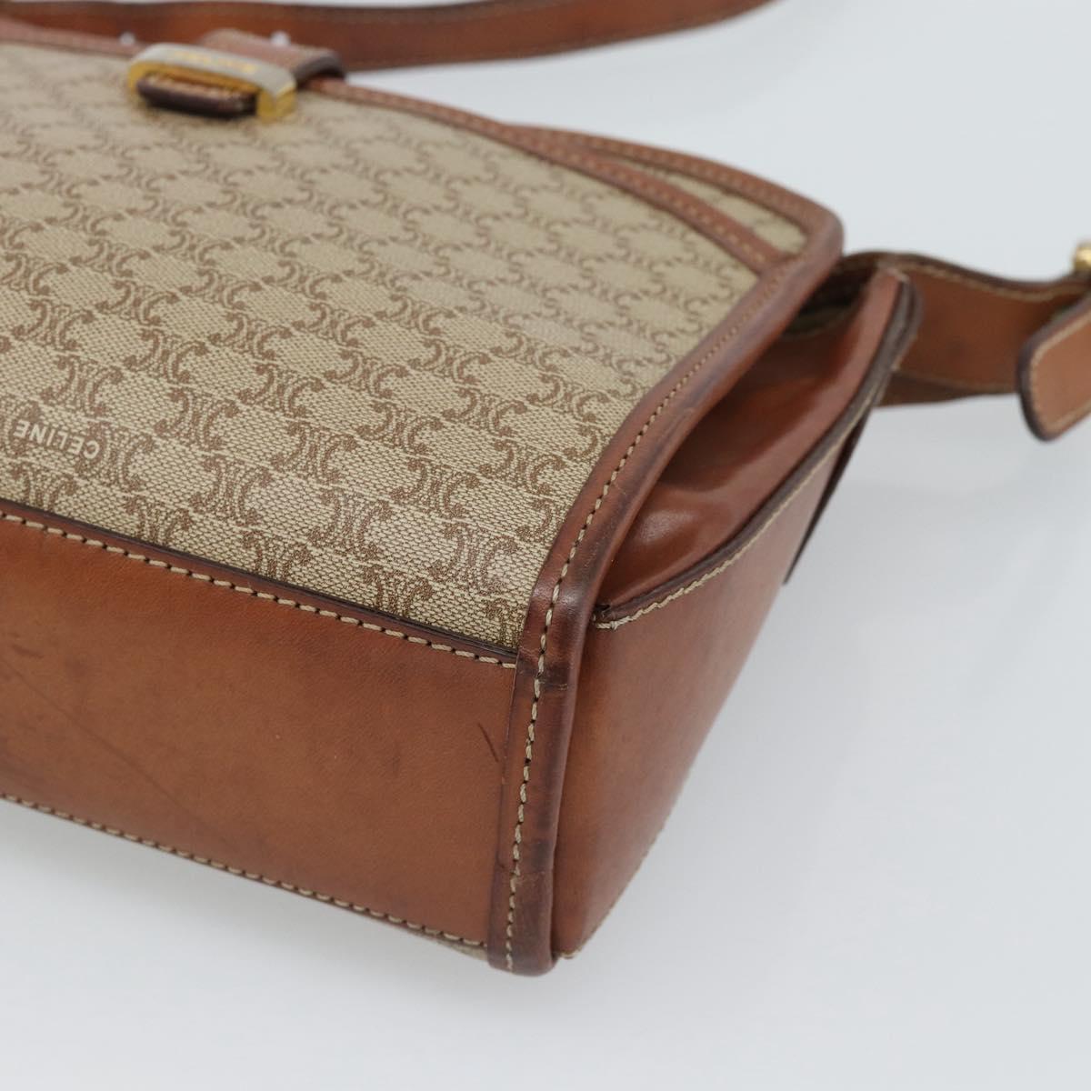 CELINE Macadam Canvas Shoulder Bag PVC Beige Gold Auth mr2636