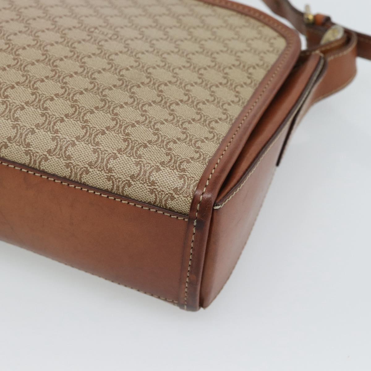CELINE Macadam Canvas Shoulder Bag PVC Beige Gold Auth mr2636