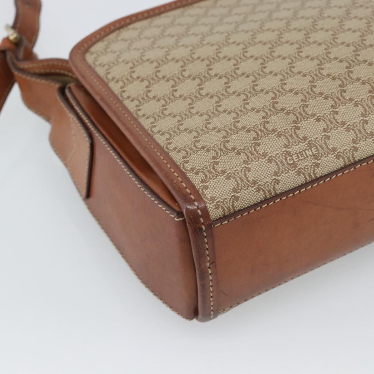 CELINE Macadam Canvas Shoulder Bag PVC Beige Gold Auth mr2636