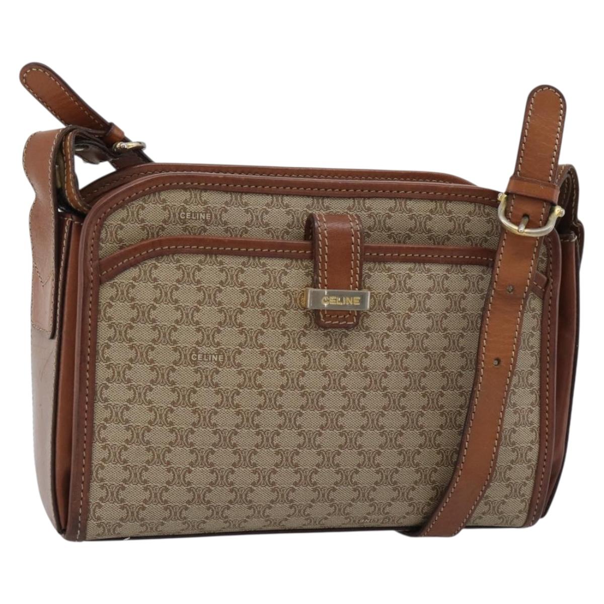 CELINE Macadam Canvas Shoulder Bag PVC Beige Gold Auth mr2636