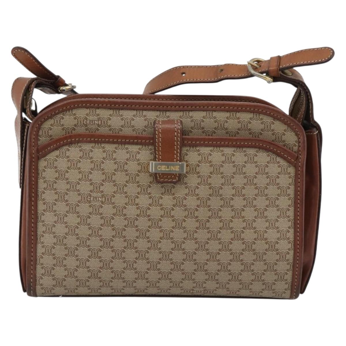 CELINE Macadam Canvas Shoulder Bag PVC Beige Gold Auth mr2636