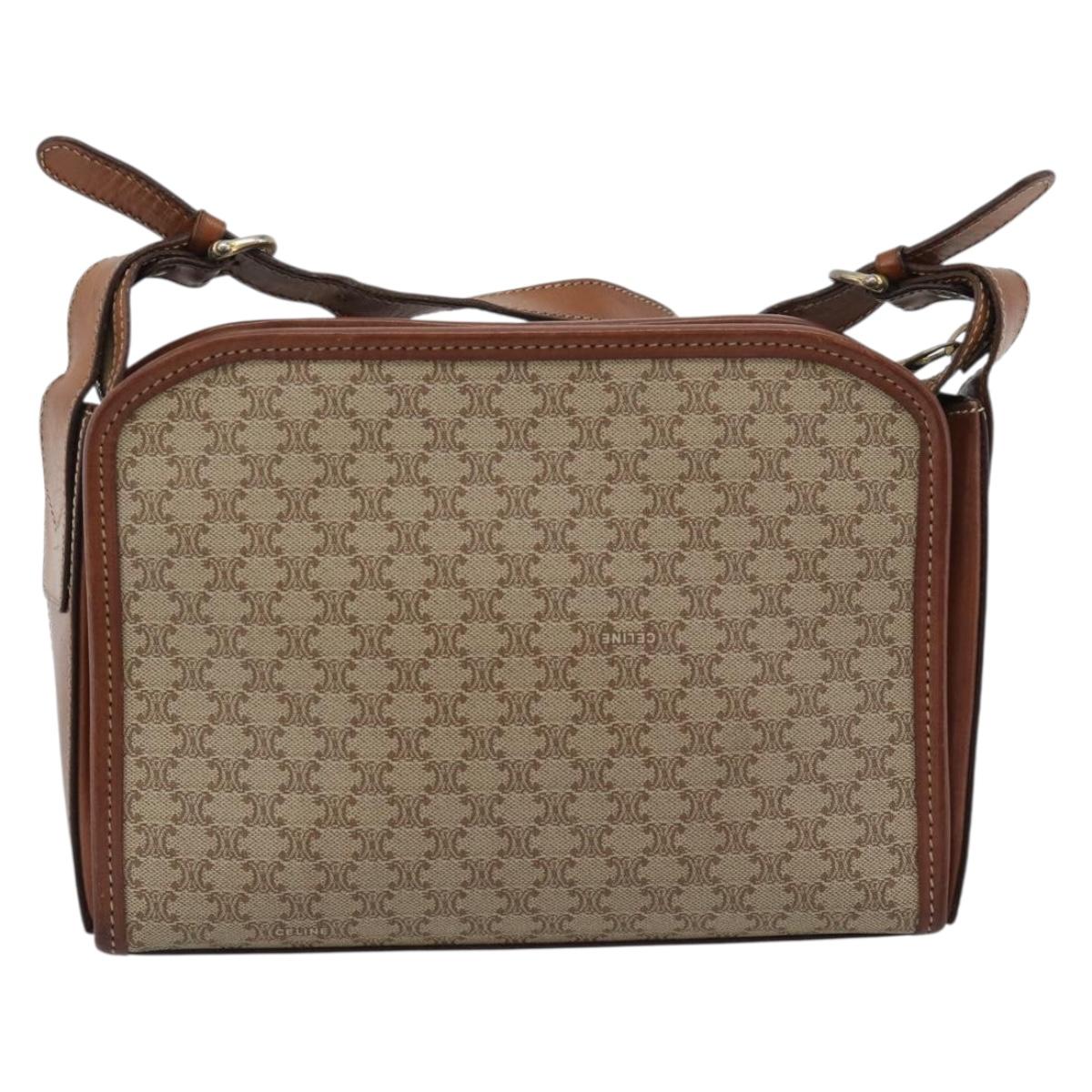 CELINE Macadam Canvas Shoulder Bag PVC Beige Gold Auth mr2636