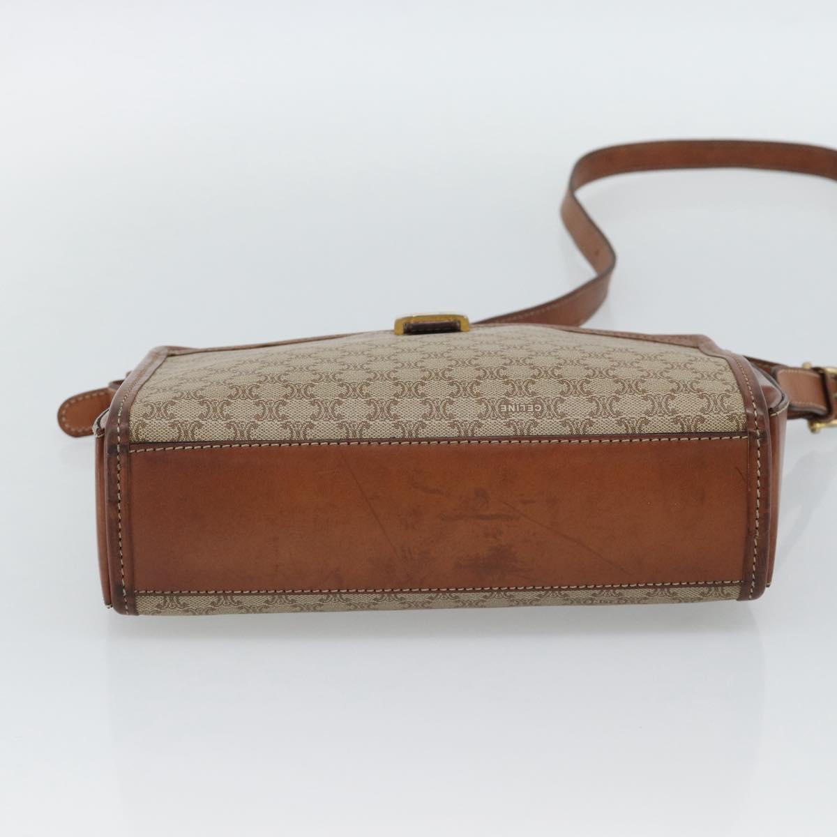 CELINE Macadam Canvas Shoulder Bag PVC Beige Gold Auth mr2636