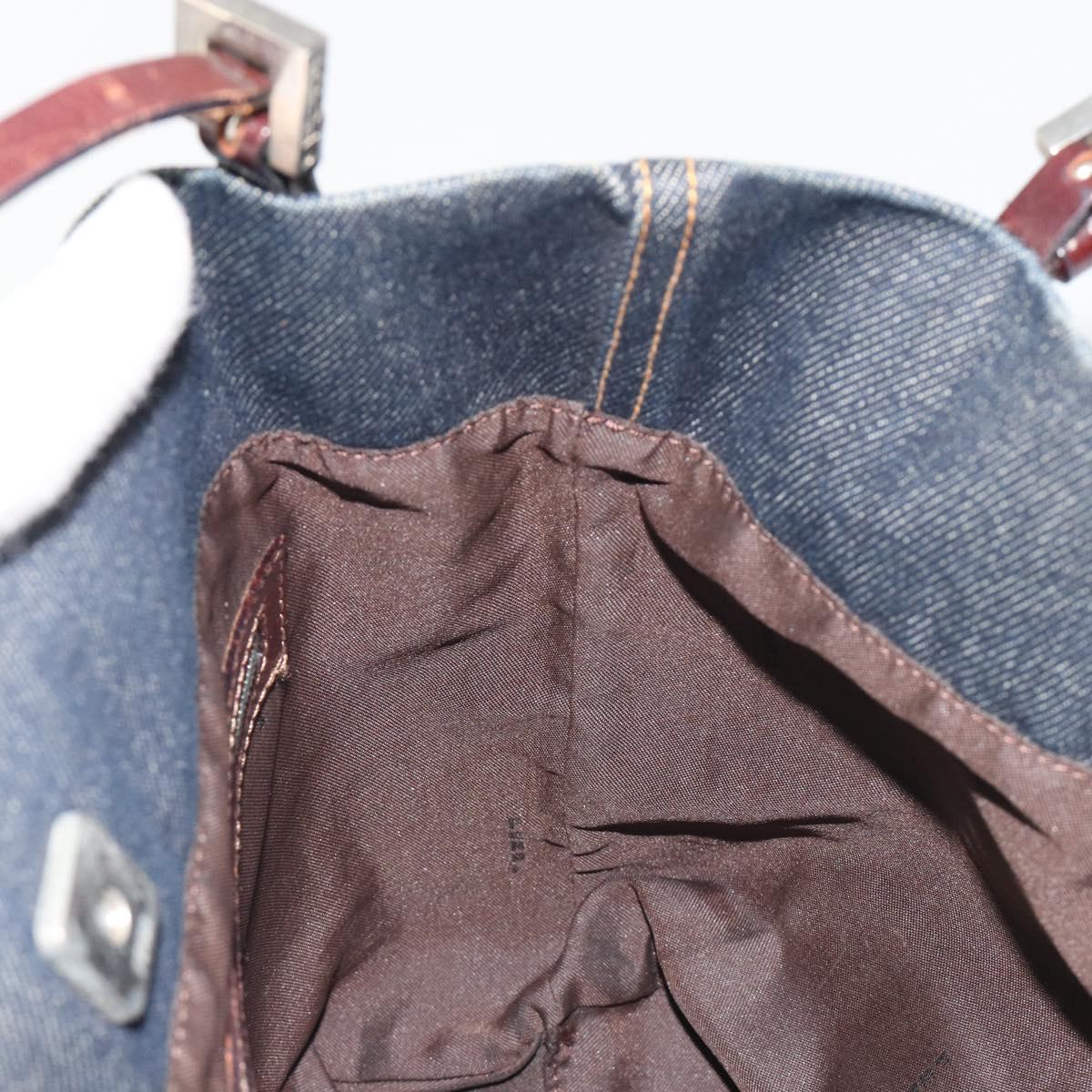 FENDI Tote Bag Denim Blue Silver Auth mr2637
