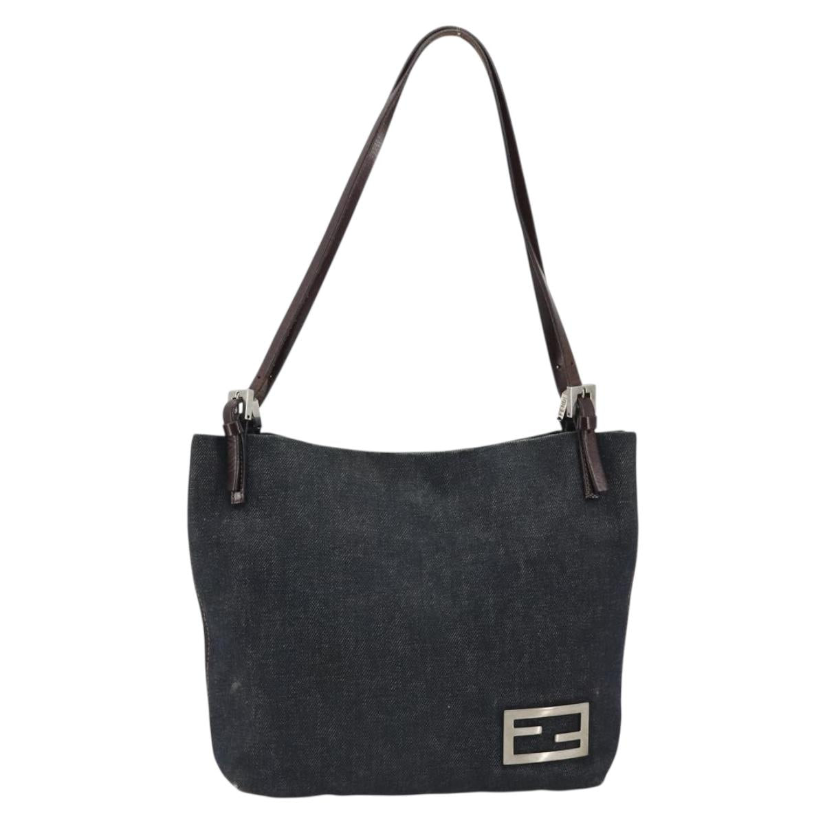 FENDI Tote Bag Denim Blue Silver Auth mr2637