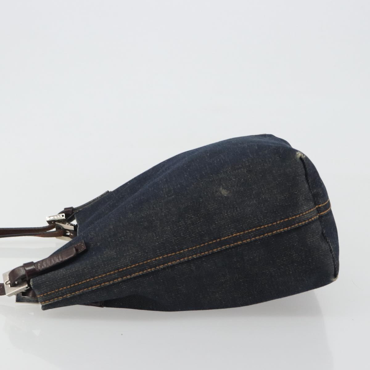 FENDI Tote Bag Denim Blue Silver Auth mr2637