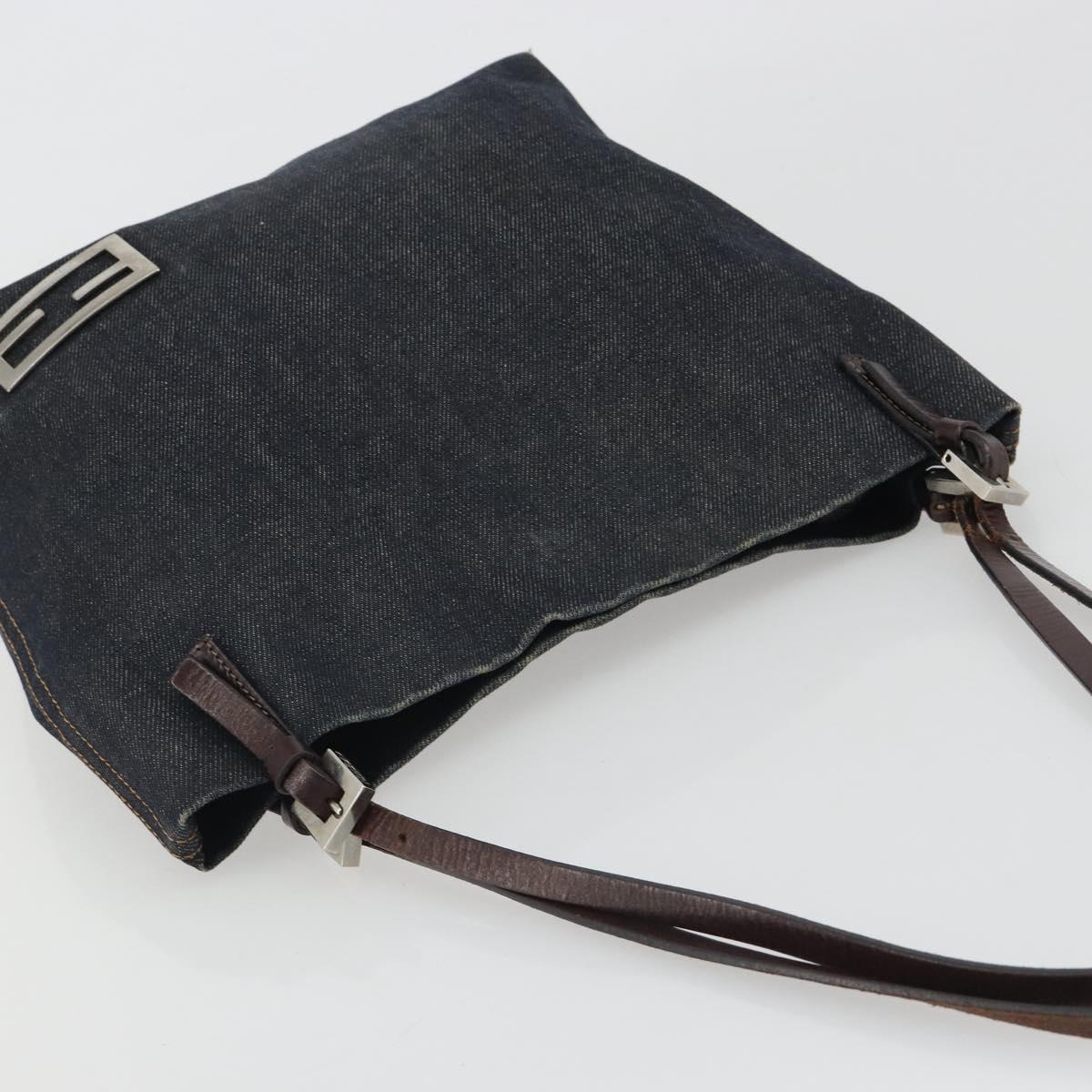 FENDI Tote Bag Denim Blue Silver Auth mr2637