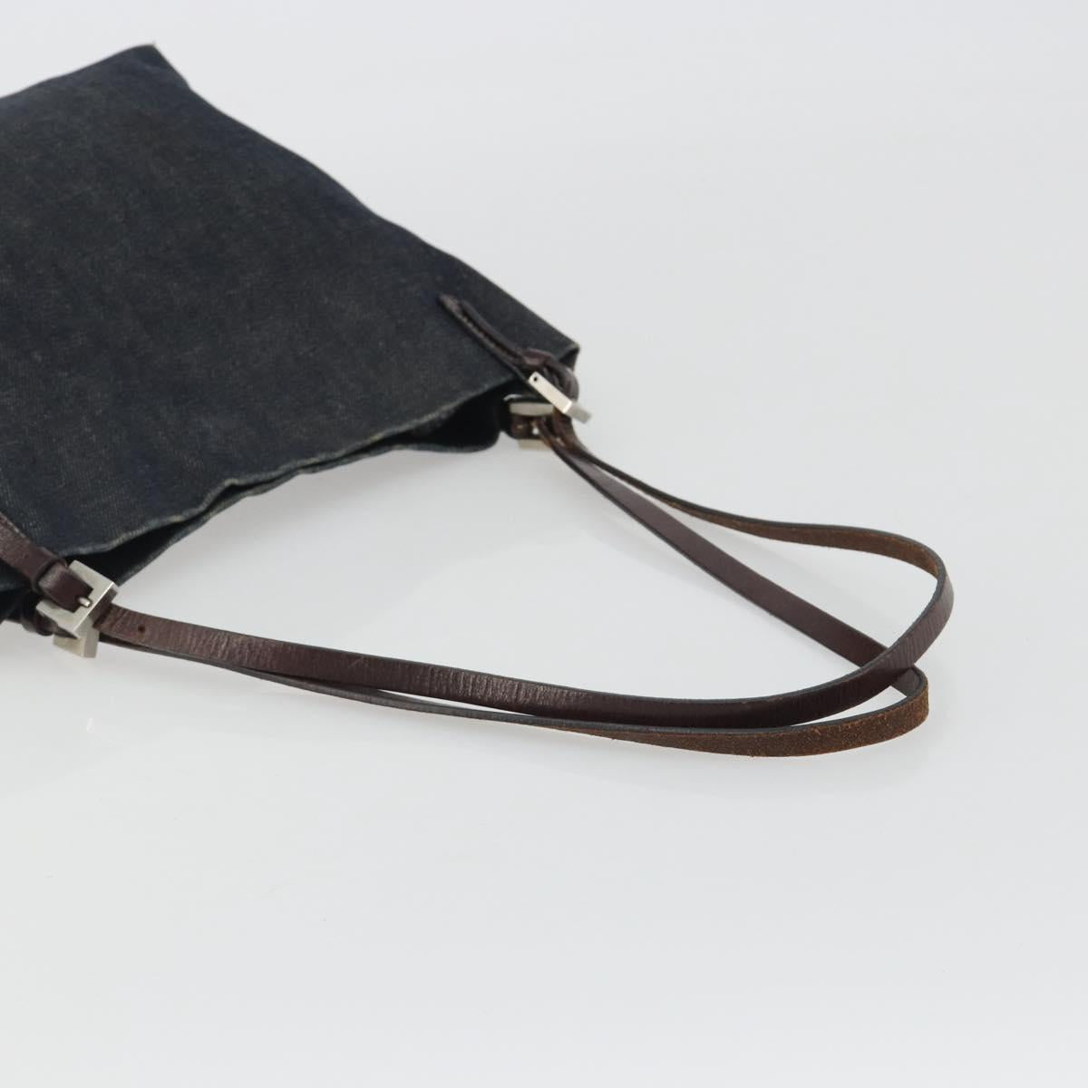 FENDI Tote Bag Denim Blue Silver Auth mr2637