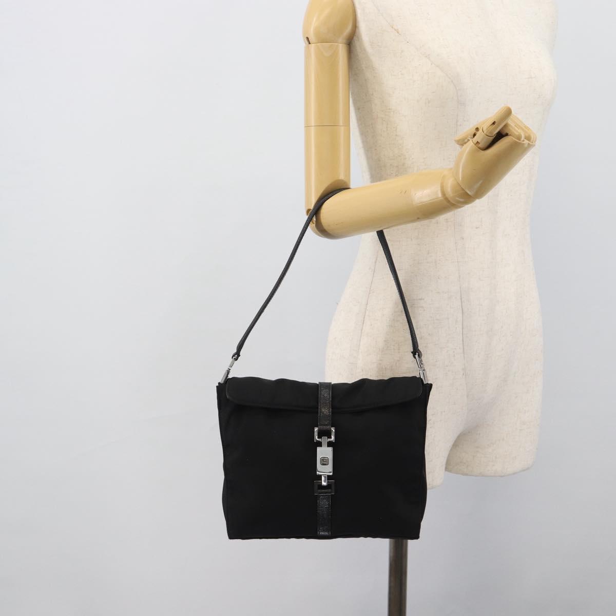 GUCCI Hand Bag Nylon Black Silver 001 3734 Auth mr2639