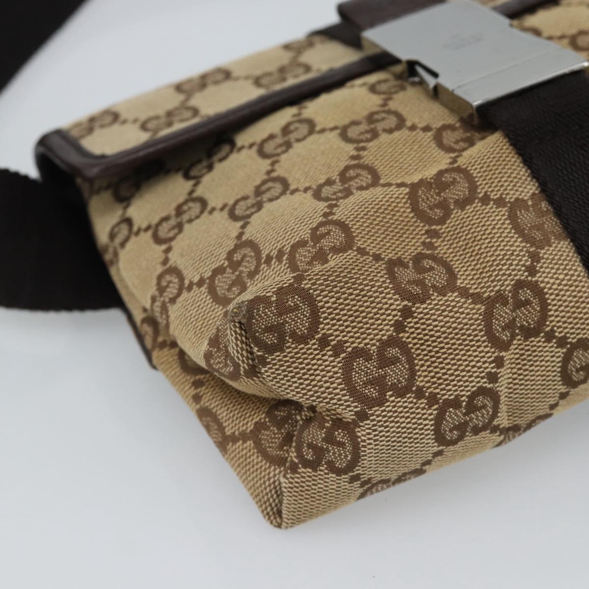GUCCI GG Canvas Waist Bag Brown Silver 131236 Auth mr2640