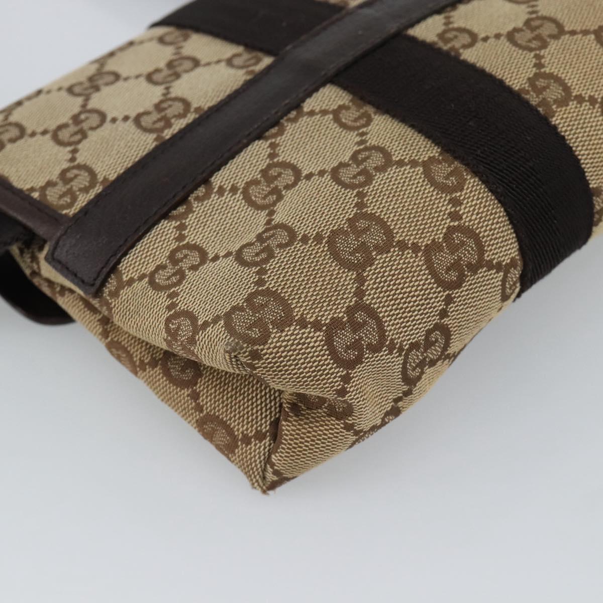 GUCCI GG Canvas Waist Bag Brown Silver 131236 Auth mr2640