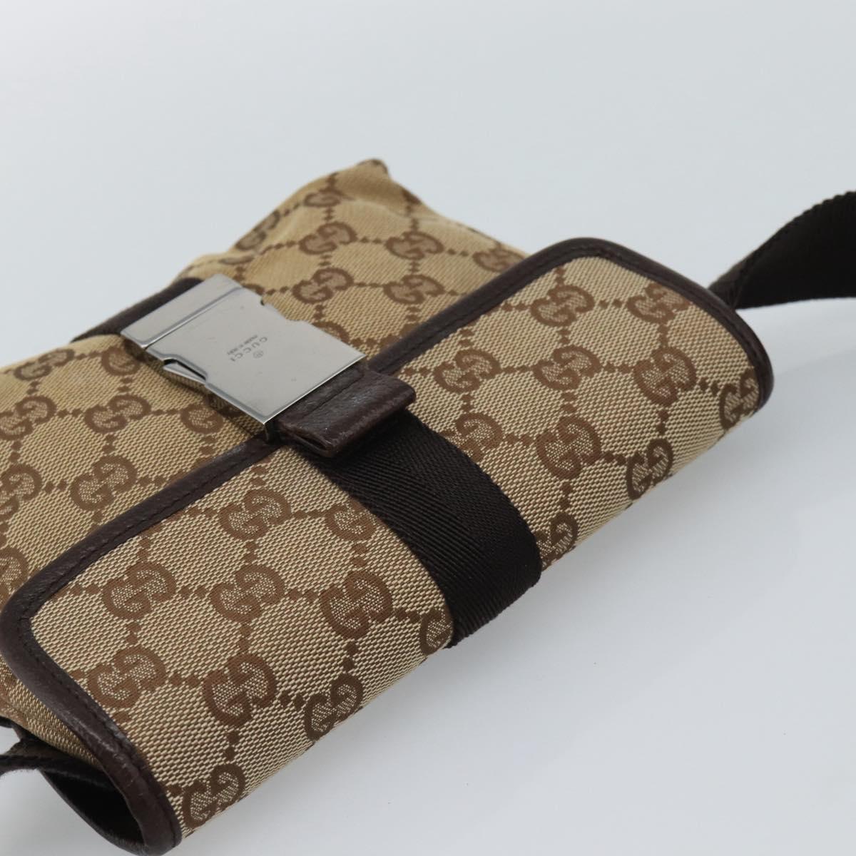 GUCCI GG Canvas Waist Bag Brown Silver 131236 Auth mr2640