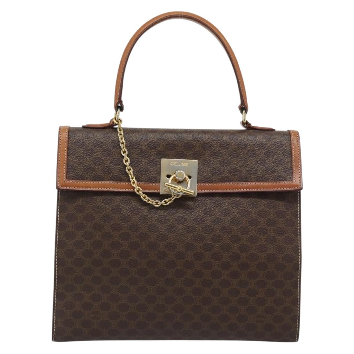 CELINE Macadam Canvas Hand Bag PVC Leather Brown Gold Auth mr2642