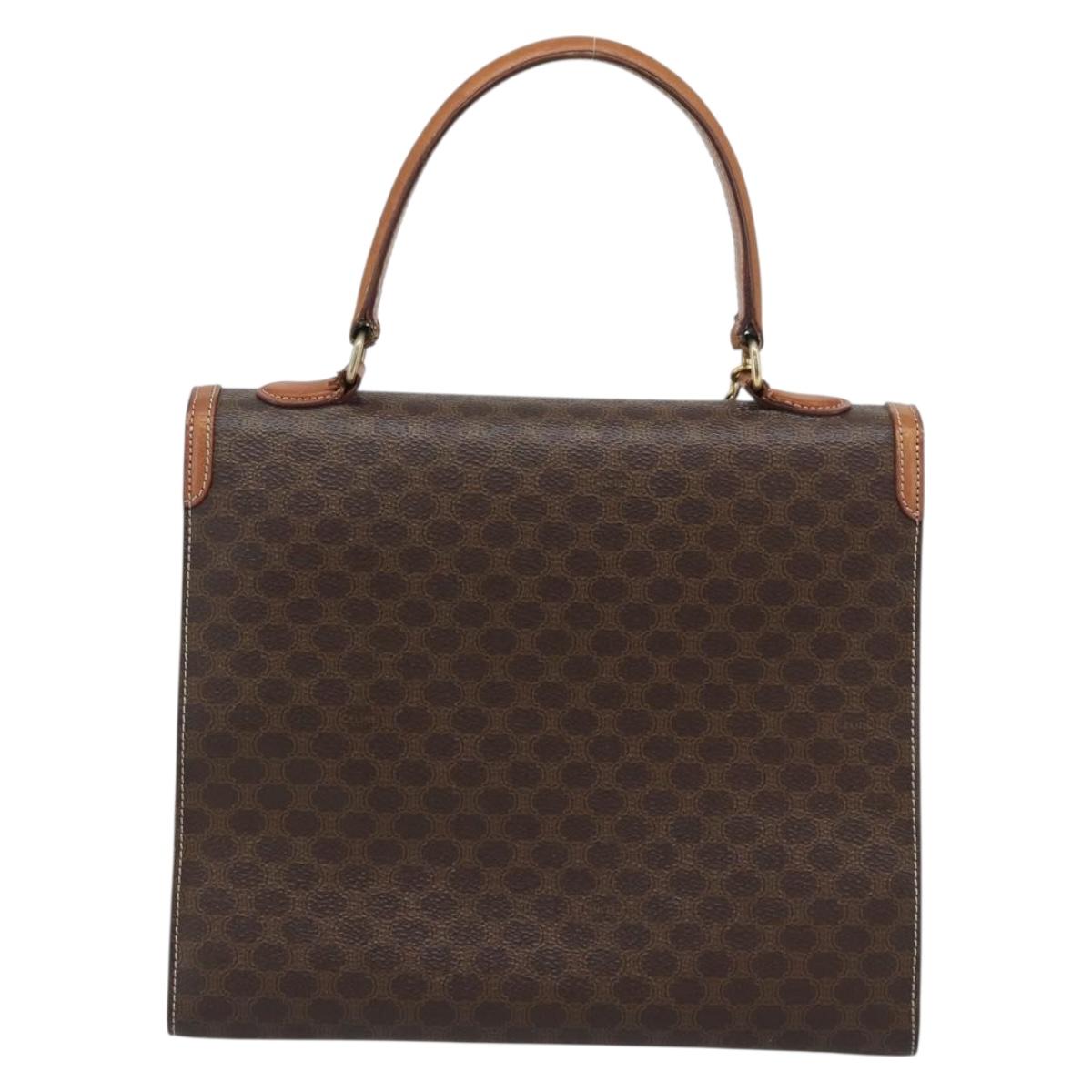 CELINE Macadam Canvas Hand Bag PVC Leather Brown Gold Auth mr2642