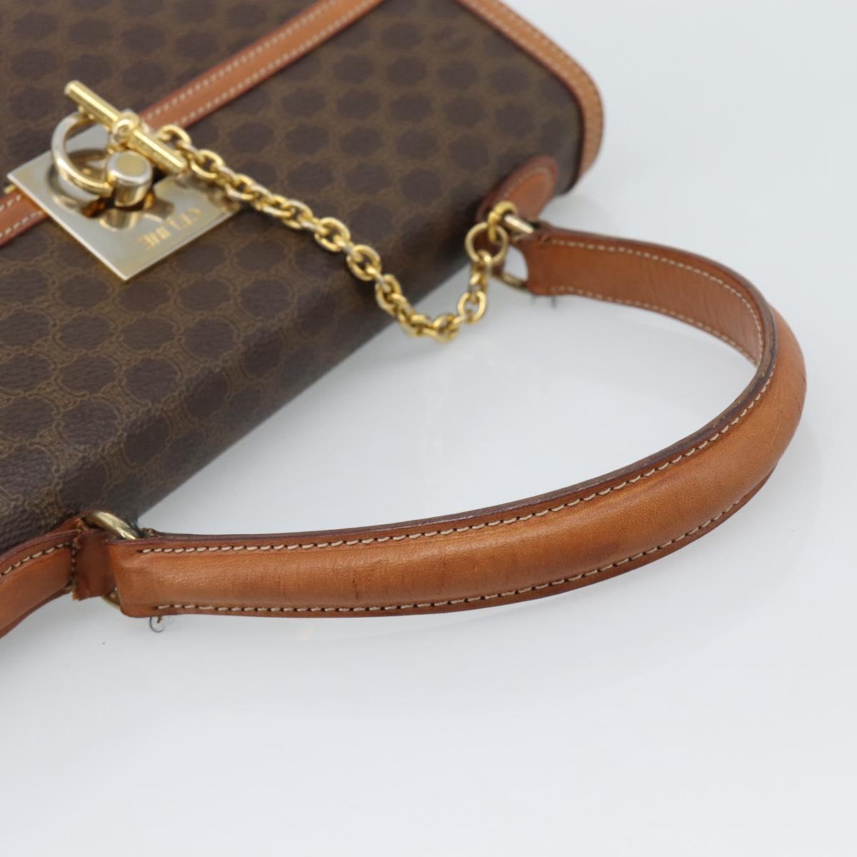 CELINE Macadam Canvas Hand Bag PVC Leather Brown Gold Auth mr2642