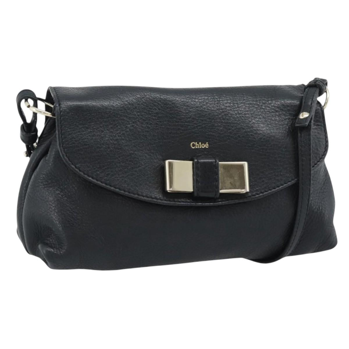 Chloe Shoulder Bag Leather Black Gold Auth mr2644